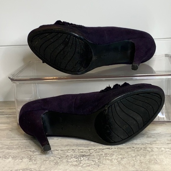 Fioni Womens Peep Toe Pumps Deep Purple Faux Suede Ruffles High Heels 8.5 - Picture 2 of 4